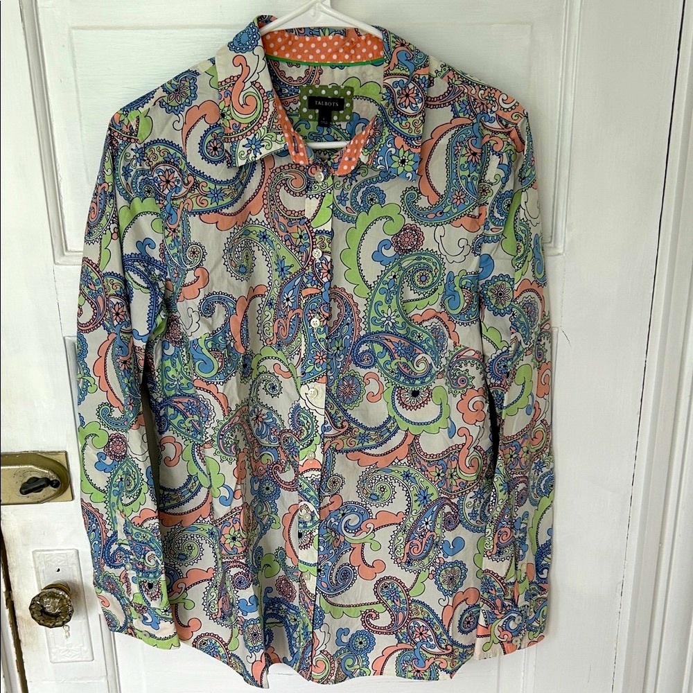 Talbots Blue and Green Paisley Button Down Shirt